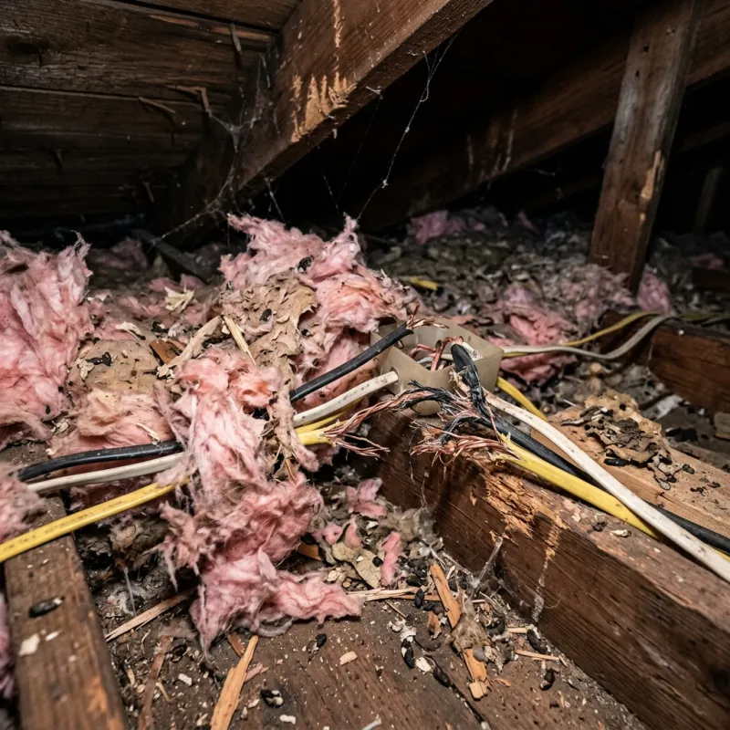 Contaminated ceiling insulation being assessed in a Mount Duneed roof space