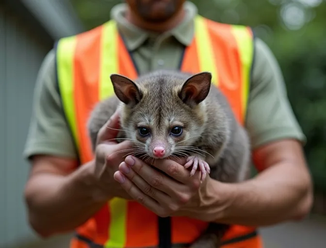 Animal handler safely recovering a deceased possum in Mount Duneed